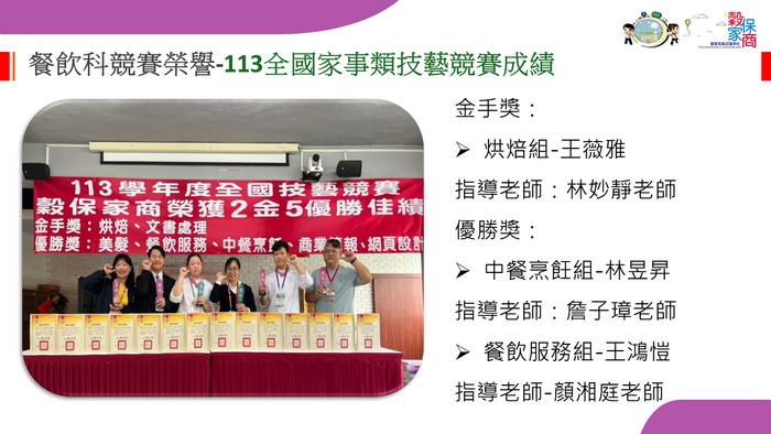賀！113年度全國家事類技藝競賽榮獲1金2優勝圖片